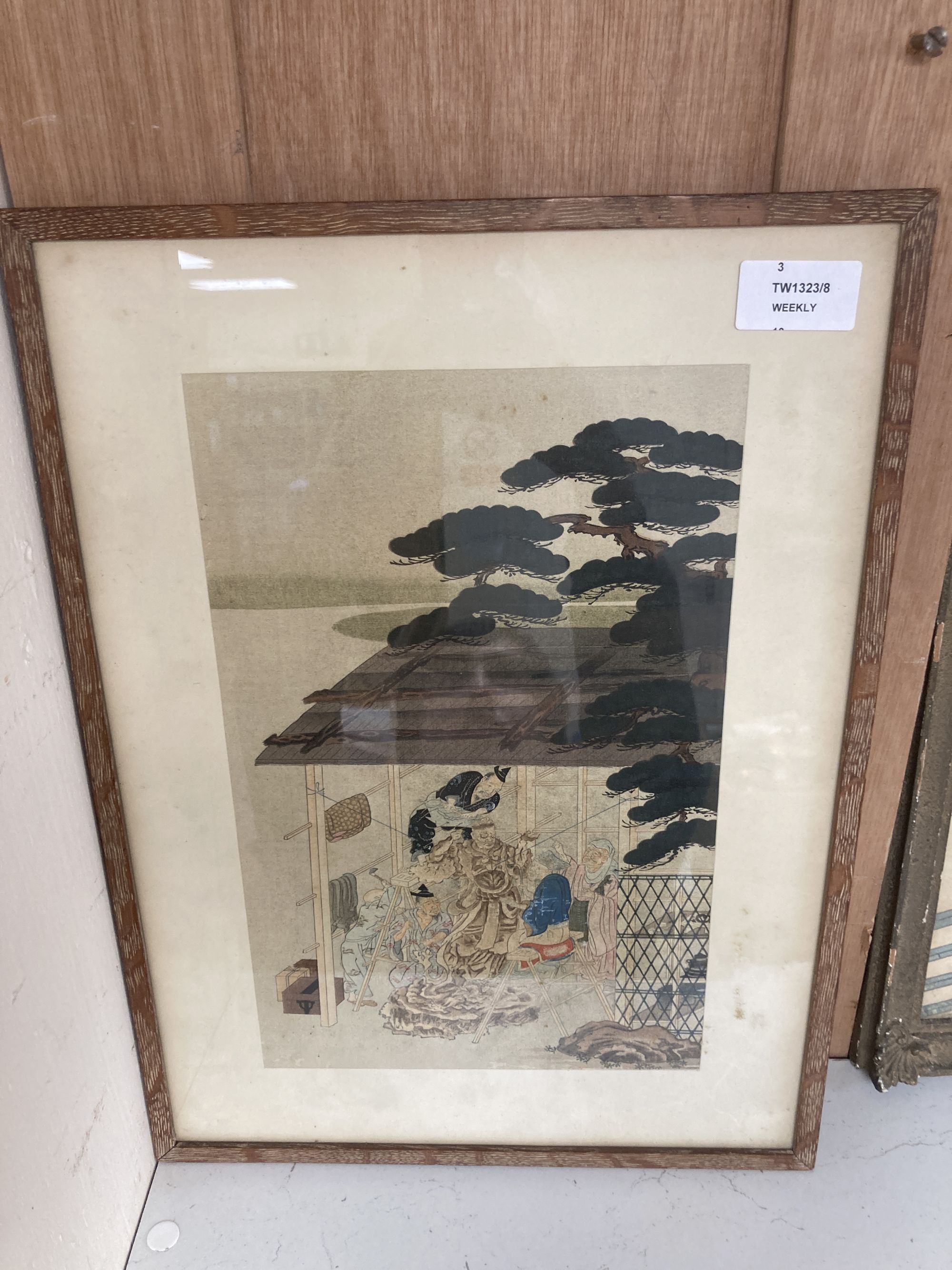 Three Japanese woodblock prints, including one by Keisai Eisen from A Summer Scene of Beauties, 38 x 26cm (largest)